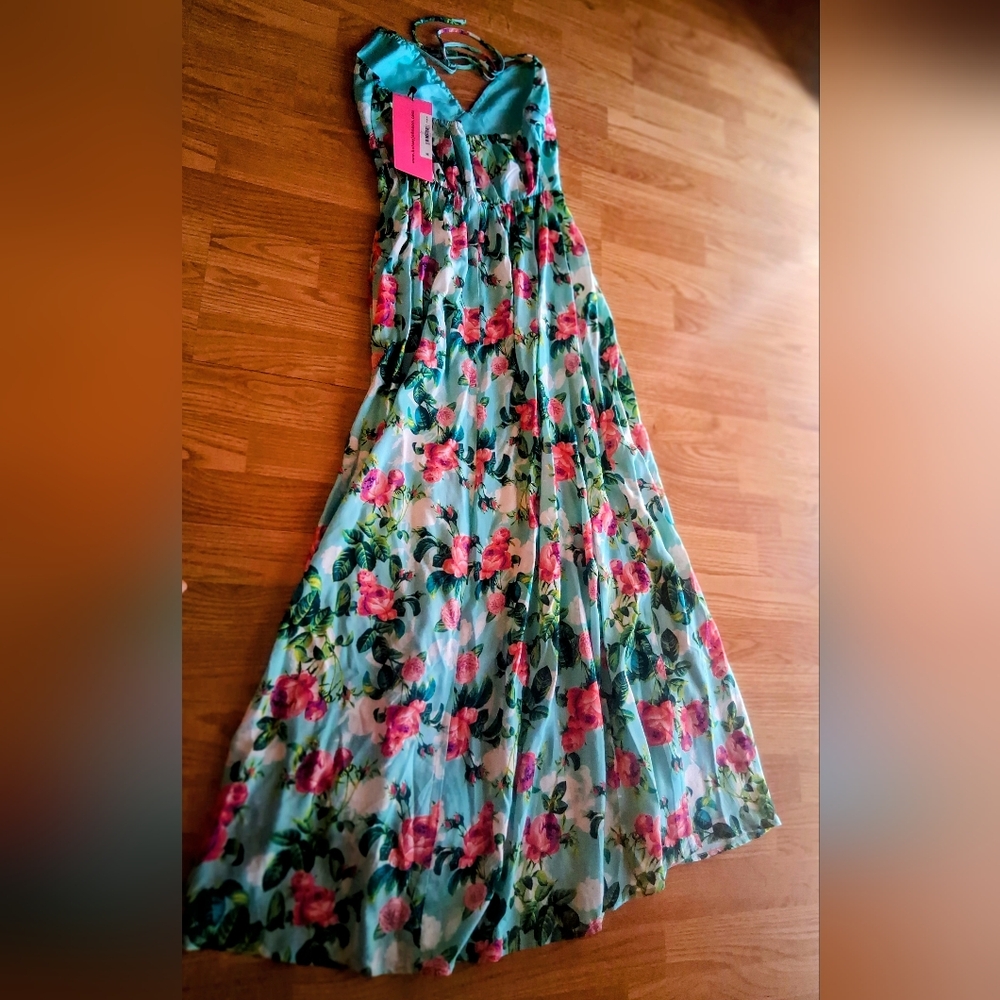 Betsy Johnson NWT Ladies Halter  Dress, Blue Floral Pattern  Sz XS MSRP $129. - Picture 5 of 6